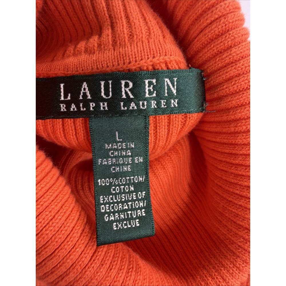 Lauren Ralph Lauren Turtleneck Sweater Women's L Orange Ribbed Knit - Picture 4 of 11